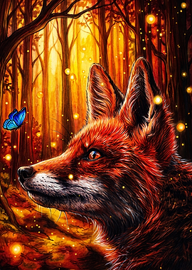 Fox in a Magical Golden Forest