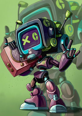 Cool Retro Robot with Boombox