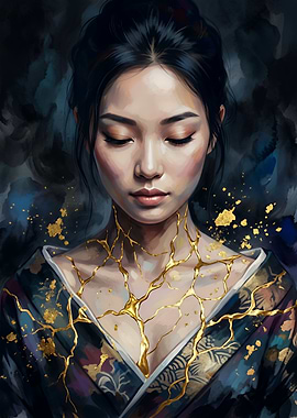 Kintsugi Inspired Portrait of Asian Woman