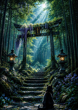Cat at a Mystical Bamboo Gate