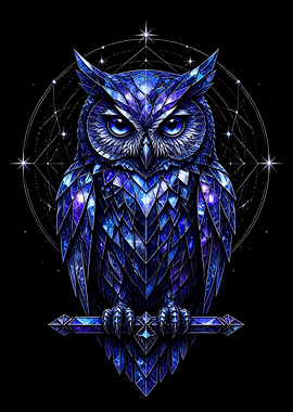 Cosmic Stained Glass Owl