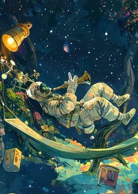 Astronaut Playing Trumpet in Space