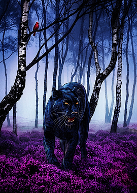 Black Panther in Purple Forest