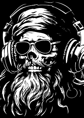 Cool Bearded Skull with Headphones