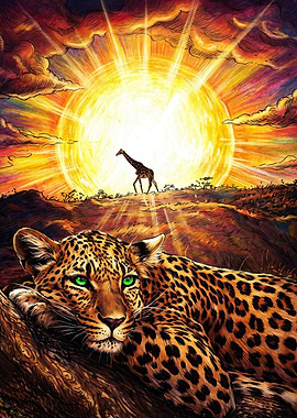 Leopard Resting at African Sunset