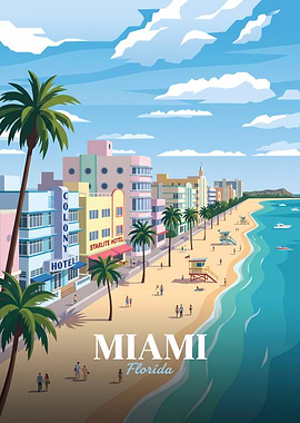 Vintage Miami Beach Travel Poster