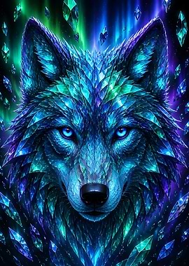 Crystalline Neon Wolf Portrait