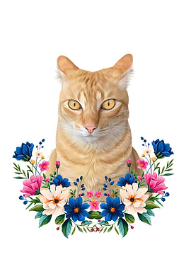 Orange Tabby Cat Floral Portrait