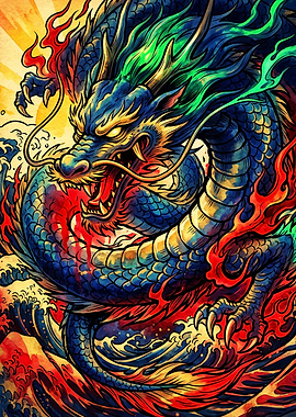Vibrant Japanese Dragon Illustration
