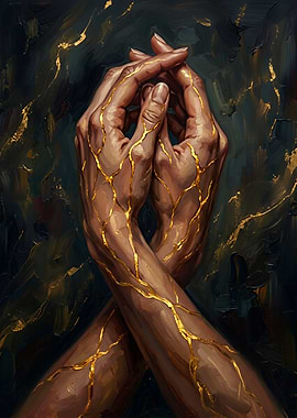 Kintsugi Hands Gold Veins Art