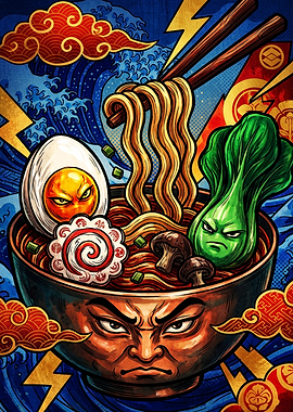 Angry Ramen Bowl Anime Illustration