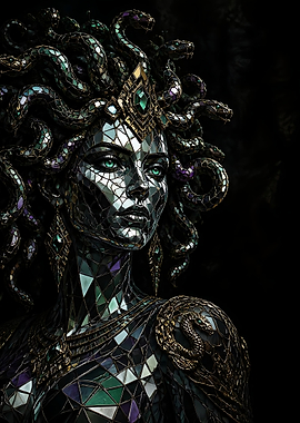 Stained Glass Mosaic Medusa Portrait