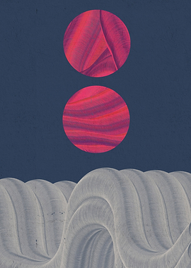 Abstract Pink Orbs Over Waves