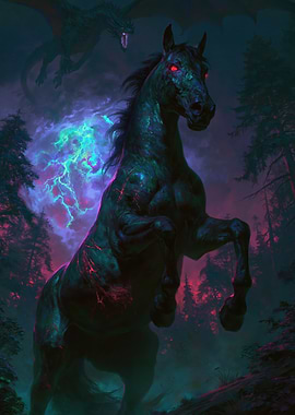 Dark Fantasy Horse and Dragon