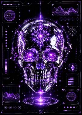 Cybernetic Purple Neon Skull Interface