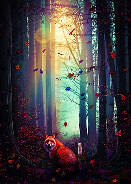 Fox and Weasel in Enchanted Forest