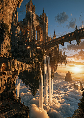 Floating Gothic Castle Above Clouds