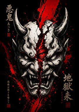 Cracked Oni Mask Japanese Art