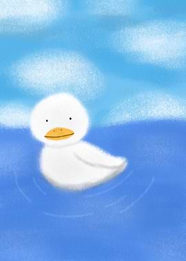 Cute White Duck Floating on Water