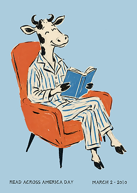Cow Reading in Armchair Poster