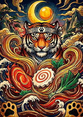 Tiger Ramen Warrior Illustration