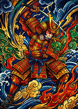 Dynamic Samurai Warrior in Traditional Armor