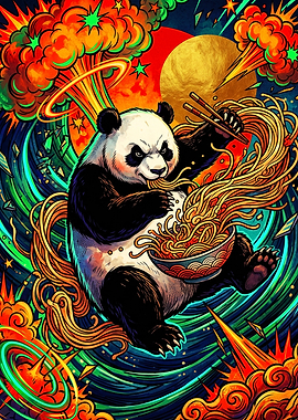 Explosive Panda Eating Ramen Noodles
