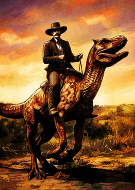 Cowboy Riding a Dinosaur
