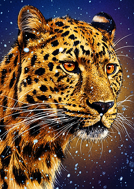 Leopard Portrait in Falling Snow