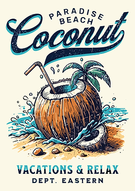 Paradise Beach Coconut Vacation Illustration