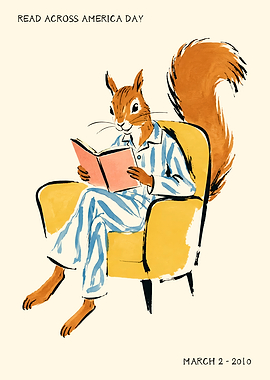 Read Across America Day Squirrel Reading Poster