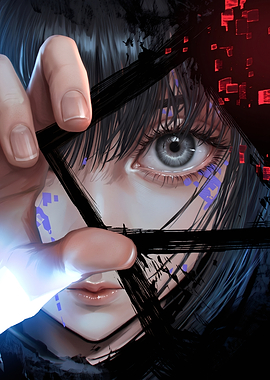 Anime Girl with Glitch Effect