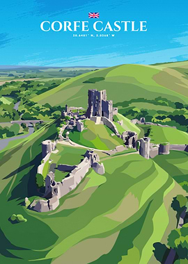 Corfe Castle Travel Poster