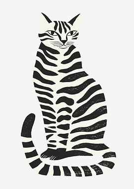 Minimalist Black and White Striped Cat