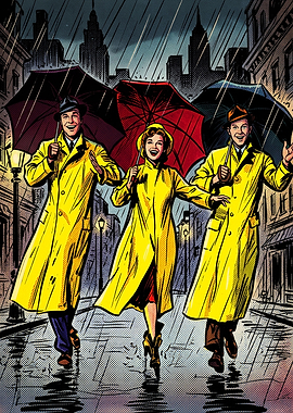 Singing in the Rain Retro Illustration