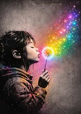 Child Blowing Magical Rainbow Dandelion x Banksy