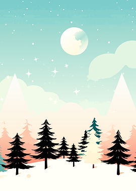 Minimalist Winter Forest Landscape