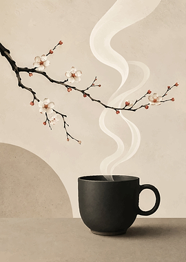 Minimalist Coffee Cup with Cherry Blossoms