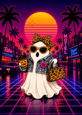 Retro Synthwave Ghost Fashion Illustration