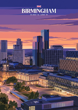 Birmingham Cityscape Travel Poster