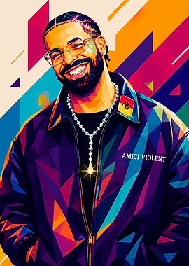Colorful Low Poly Portrait of Drake