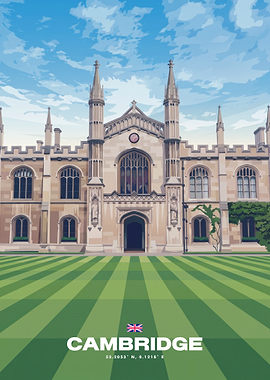 Cambridge University Campus Travel Poster