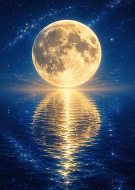 Full Moon Over Calm Ocean