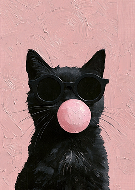 Cool Black Cat Blowing Bubblegum