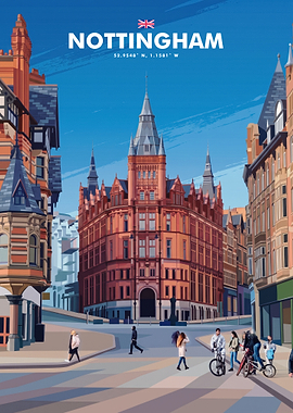 Nottingham Cityscape Travel Poster