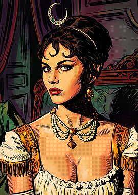 Vintage Comic Style Portrait of Noblewoman