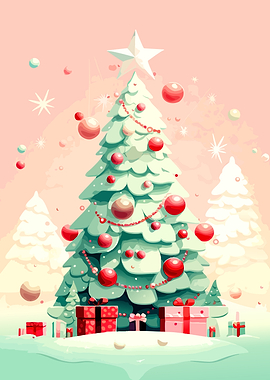 Whimsical Pastel Christmas Tree Illustration