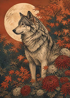Wolf in Autumn Garden