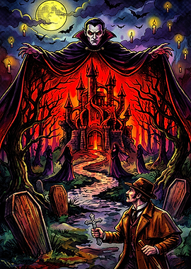 Dracula and Van Helsing Gothic Illustration