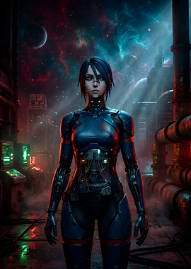 Cybernetic Android in Space Industrial Setting